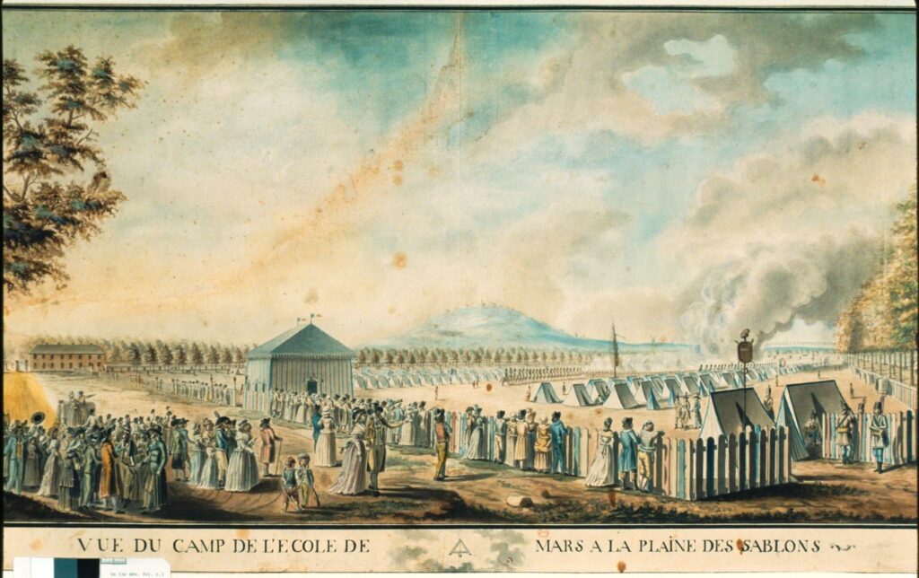 Vue du camp de l'Ecole de Mars à la Plaine des Sablons