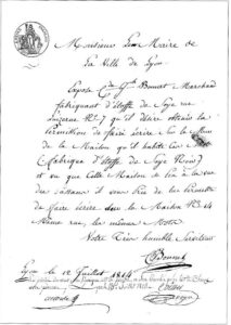 Lettre manuscrite de 1814 rédigée par Claude-Joseph Bonnet afin de demander une autorisation municipale