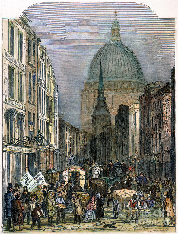 Illustration en couleurs représentant Fleet Street en 1848.