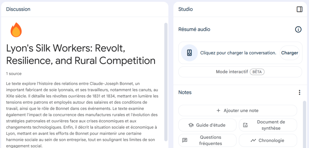Capture d'écran de Google NotebookLM
